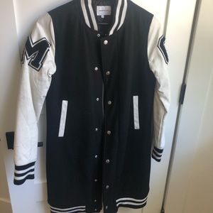 Super cool members only extra long varsity jacket